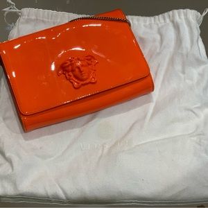 VERSACE Patent Palazzo Medusa Chain Evening Bag Orange (NWOT)